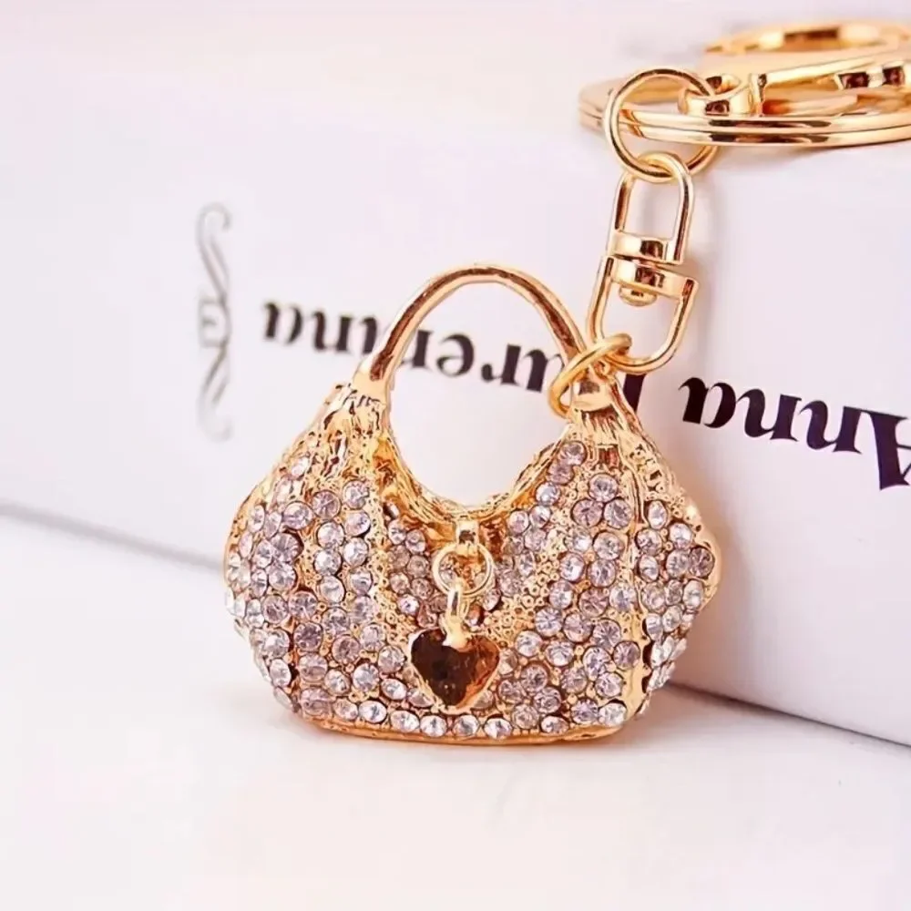 Alloy Rhinestone Heart Shape Handbag Keychain Pendant